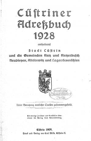 Verzeichnis sämtlicher Häuser des Dorfes Kietz bei Küstrin und des Kietzerbusches, 1928