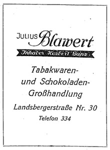 Anzeige Julius Blawert Küstrin 1928